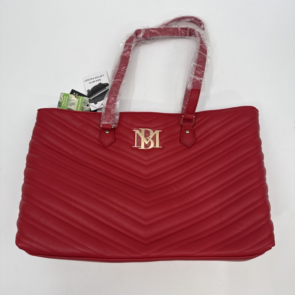 Bagdley Mischa Womens Tote Bag Leather Purse Red Vegan Quilted Logo New
